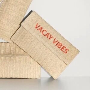 Neiman Marcus Vacay Vibes Beach Straw Embroidered Clutch Bag